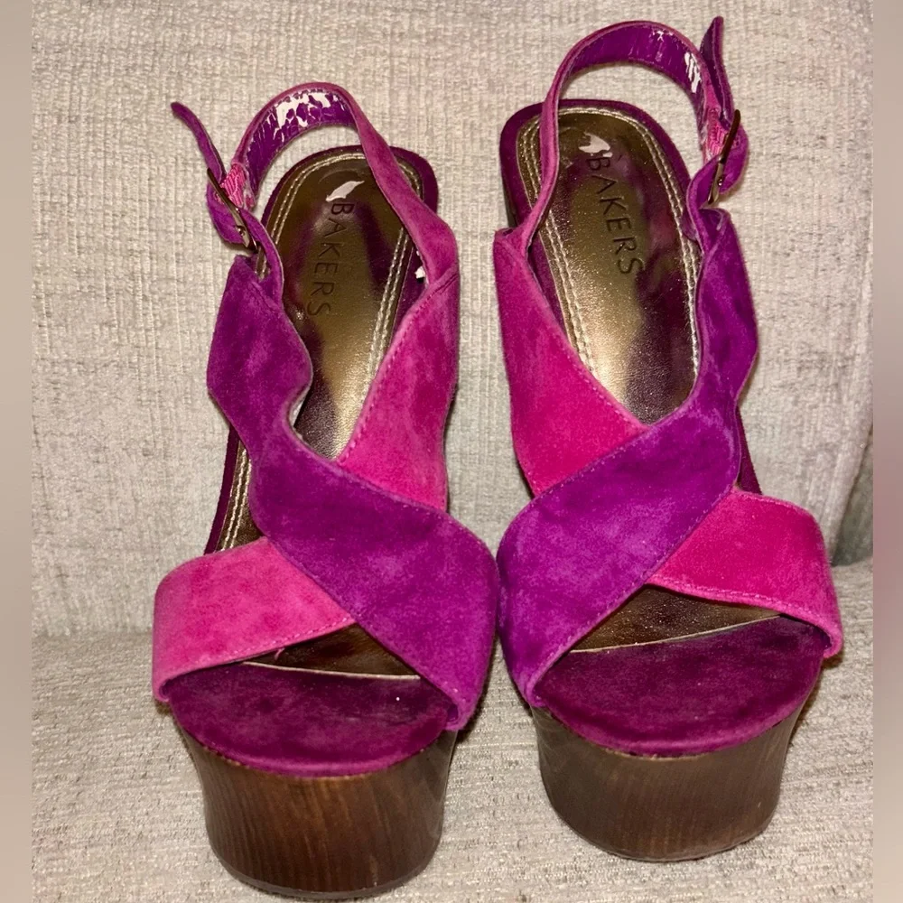 Bakers 6 Vintage Baja Platform Heels Pink Purple Suede Wood Platform Barbie Y2K